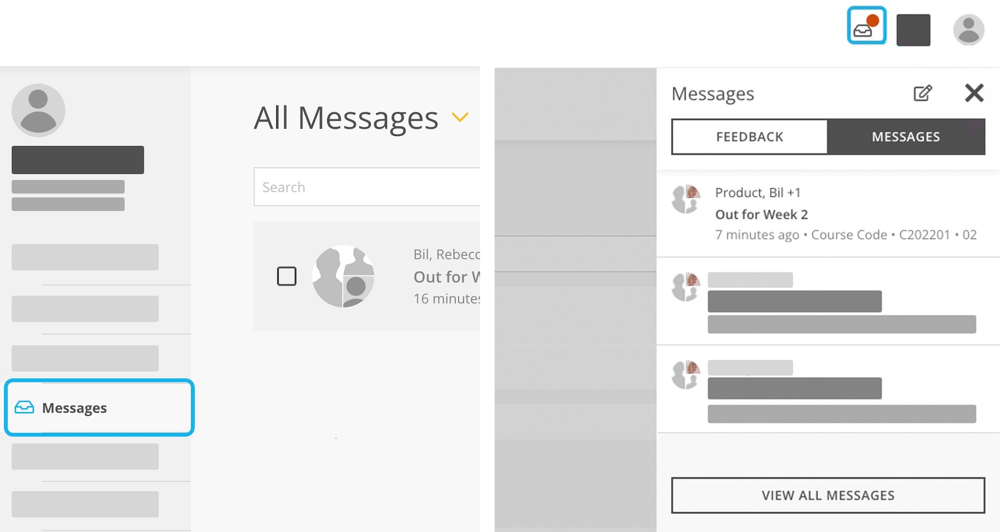 Screenshot messages panel