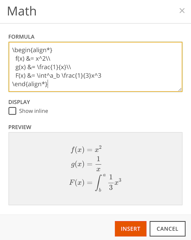 Math formula window